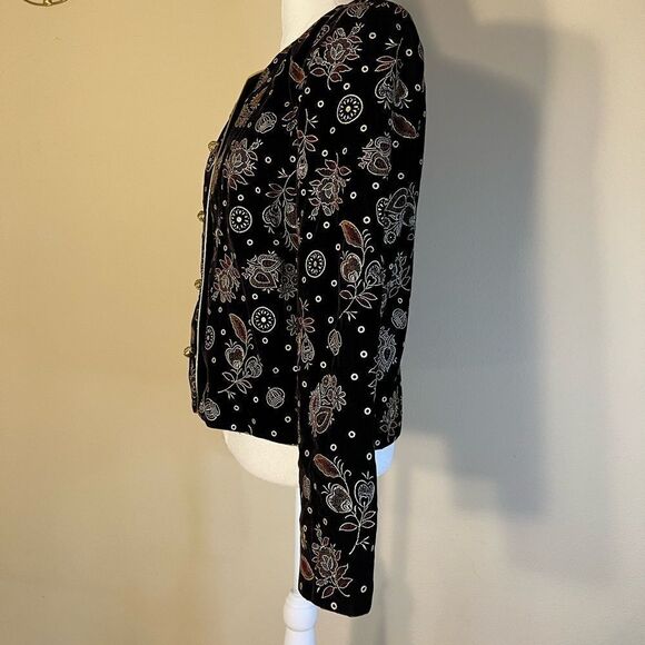 Vintage Norton McNaughton Black Floral Velvet Metallic Brocade Blazer Size 6 - Picture 2 of 10